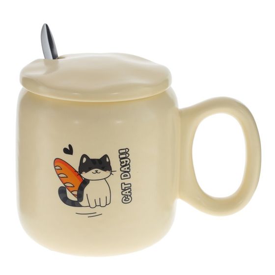 Кружка с крышкой и ложкой, 450 мл, L14 W9 H12 см, 2в.