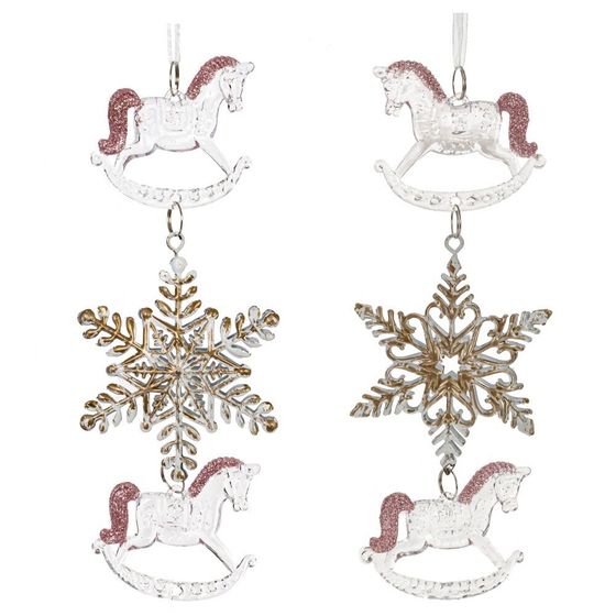 Украшение новогоднеe подвеска&quot;Снежинка с лошадками&quot;, L6,5 W1 H19 см, 2в.