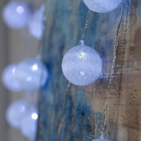 !09 Гирлянда «Нить» 5 м с насадками «Клубки белоснежные», IP20, прозрачная нить, 20 LED, свечение белое, 220 В