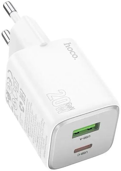 Сетевое З/У Hoco N41 Almighty 1хType-C+1xUSB 20Вт 5-12В 1.5А/1.67А/2А/2.22А/3А PD/QC/FCP/AFC белый