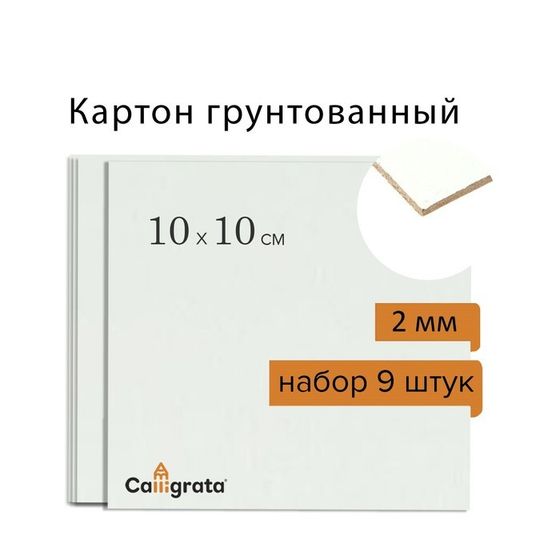 Картон грунтованный акриловый 10 х 10 cм, 2 мм, Calligrata, в наборе 9 штук