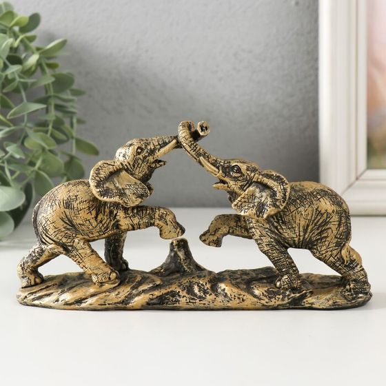 Фигурка полистоун «Игры слонов», под бронзу, 19×5.5×9.5 см
