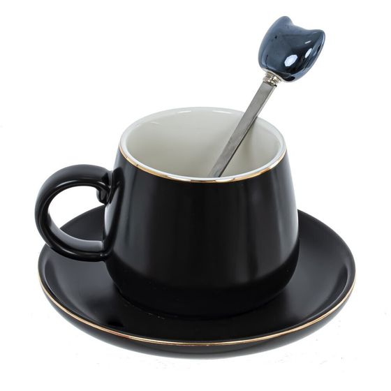 Чашка с блюдцем и ложкой, 190 мл, L12,5 W12,5 H6,5 см, цвет микс