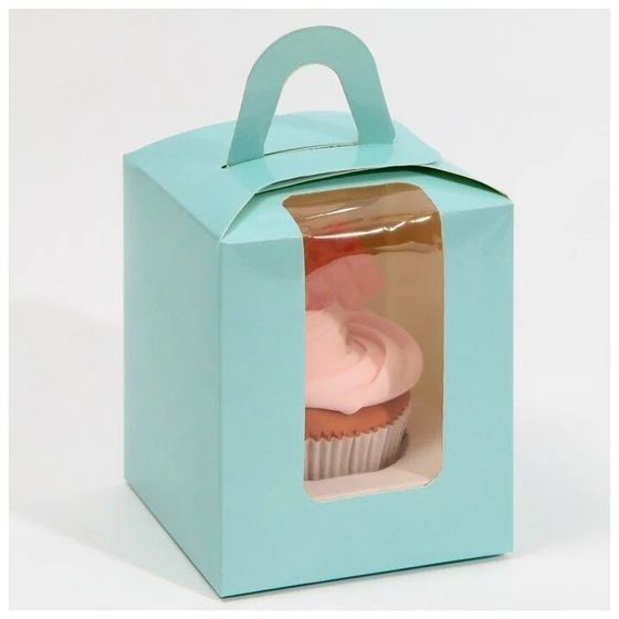 !09 Складная коробка под один капкейк (набор 2 штуки) «Beautiful», 9 × 9 × 11 см. цвет бирюзовый