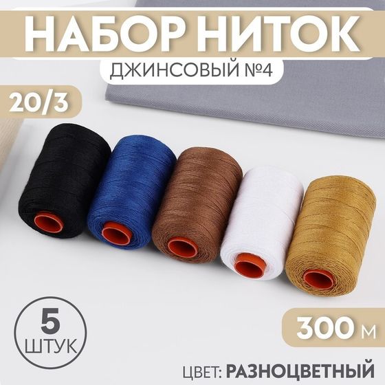 Набор ниток джинсовый №4, 20/3, 300 м, 5 шт, цвет разноцветный