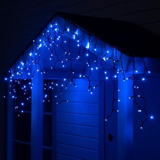 Гирлянда &quot;Бахрома&quot; 3 х 0.6 м , IP65, УМС, тёмная нить каучук, 108 LED, свечение синее, 220 В
