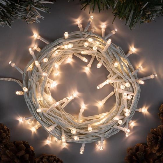 Гирлянда «Нить» 10 м, IP20, белая нить, 100 LED, 8 режимов, 220 В, свечение тёплое белое