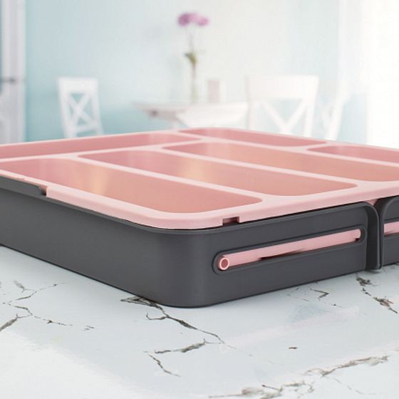 Лоток для столовых приборов раздвижной розовый