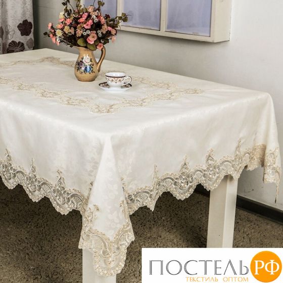 Скатерть &quot;Карвен&quot; жаккард с гипюром 160*300 М 612-5 белый (арт. М 612-5)