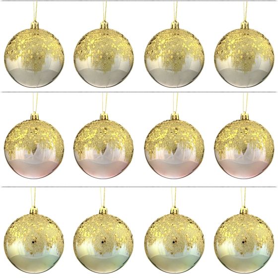 Набор из 12шт Украшение новогоднее Шар &quot;Золотое напыление&quot;, D8 см, L35 W27 H9 см