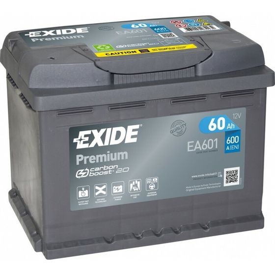 Аккумуляторная батарея Exide 60 Ач Premium EA601, прямая полярность