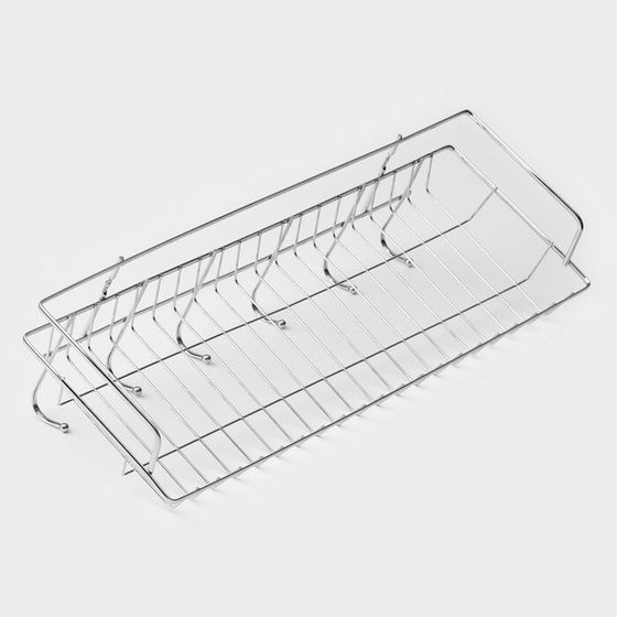 Полка бытовая с крючками Доляна, 42×12×15 см, цвет хромированный