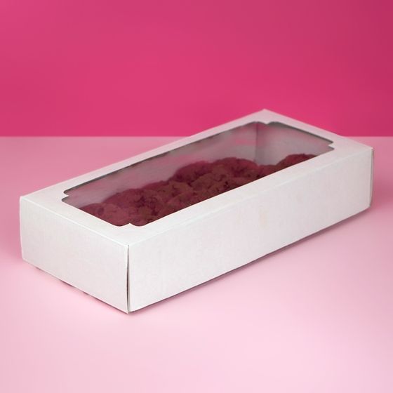 Коробка сборная без печати крышка-дно белая с окном 24 х 11 х 4,5 см