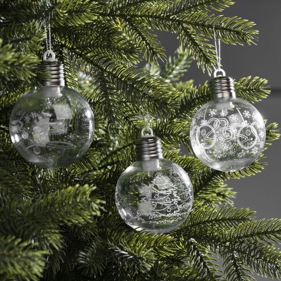 !09 Набор ёлочных шаров «Игра искр», 3 шт., 8×10 см, 1 LED, от батареек, свечение тёплое белое