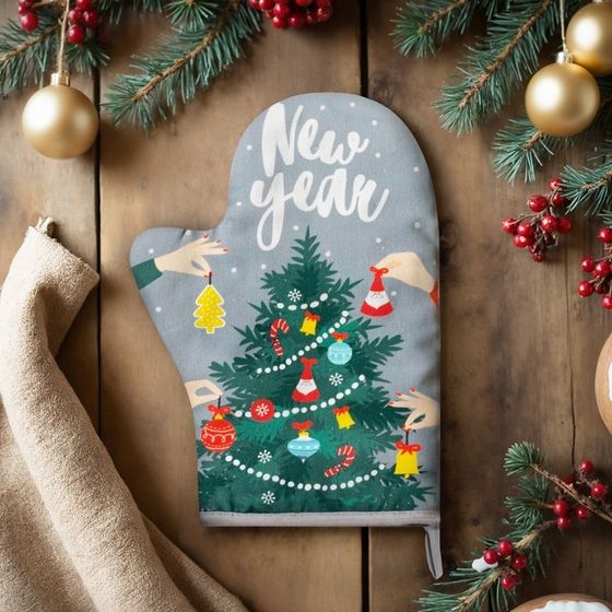 Варежка-прихватка &quot;New year&quot; 20х28см, саржа, 100% хлопок, ватин 250г/м2