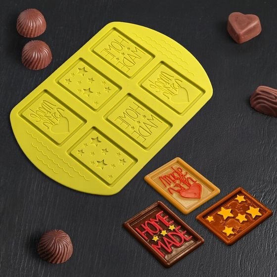 Форма для шоколада Доляна Home made, силикон, 26×18×0,5 см, 6 ячеек (7,5×5,2 см), цвет МИКС