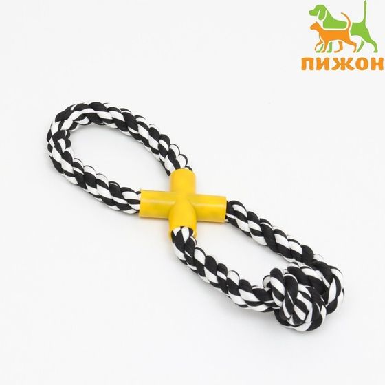 Игрушка канатная &quot;Восьмёрка с кольцами&quot;, до 28 см, до 115 г, чёрно-жёлтая серия
