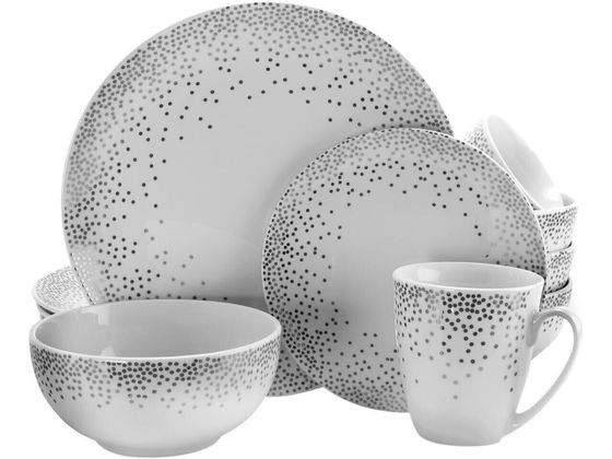 Gibson Platinum Dots 16 Piece Round Ceramic Dinnerware Set