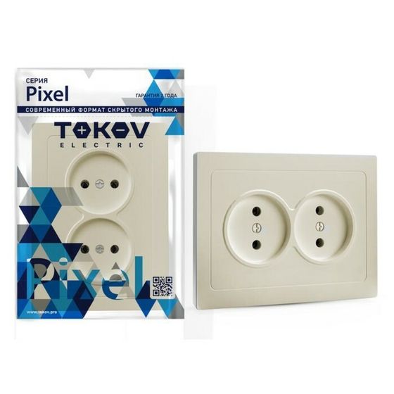 Розетка TOKOV ELECTRIC, Pixel, 2-м, в сборе, 16А, IP20, без з/к, бежевый, TKE-PX-R2F-C02