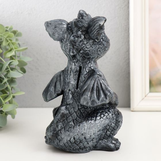 !09 Копилка "Дракончик" 18х10х10 см, цвет черное серебро