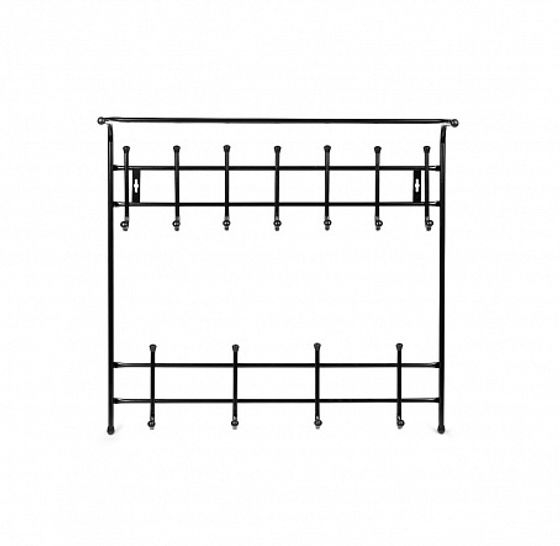 Вешалка с полкой настенная металлическая на 11 крючков ВПТ11 черный