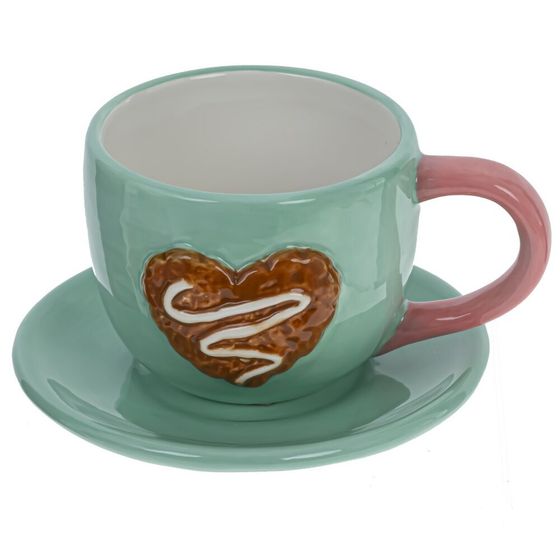 Чашка с блюдцем &quot;Пряничное сердце&quot;, 250 мл, L14 W12,5 H7,5 см, 2в.