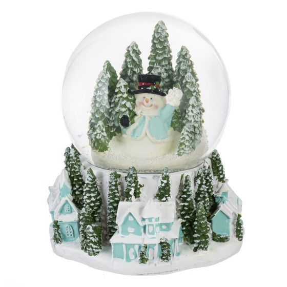 Фигур декор в стекл шаре &quot;Снеговик/Дом&quot; (подсв, муз, вьюга, AAAх3 н/п), D 10 см, L12 W11,5 H14 см, 2