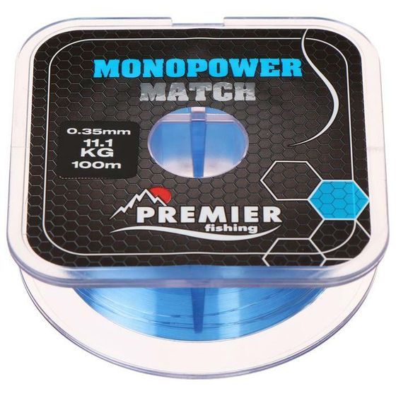 Леска Preмier fishing MONOPOWER мatch, диаметр 0.35 мм, тест 11.1 кг, 100 м, голубая