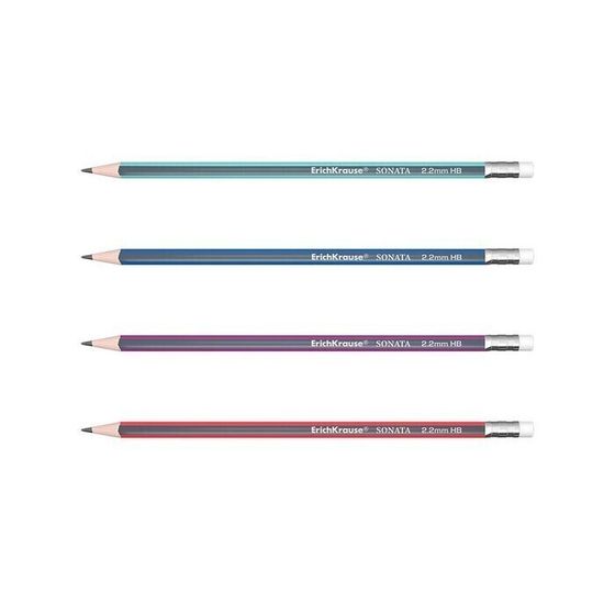 !09 Карандаш (набор 6 штук) чернографитный с ластиком НВ, 2.2 мм, ErichKrause Sonata, трёхгранный, из отборной древесины, микс