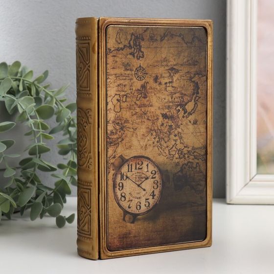 Шкатулка-книга «Старинная карта и часы», металл, искусственная кожа, 20×12×4 см