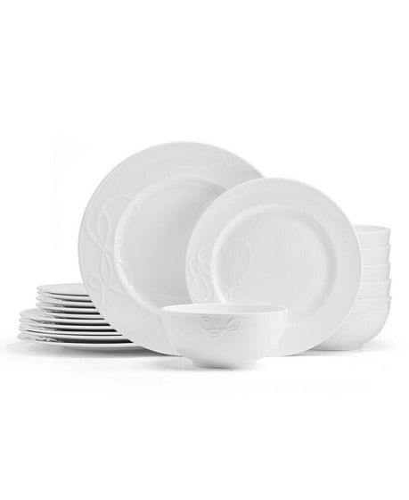 Embossed Love Story Bone China 18 Piece Dinnerware Set, Service for 6