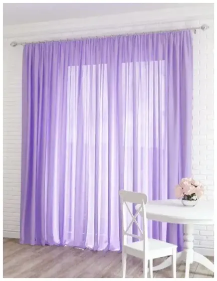 !09 Тюль "Мери" однотонная 300*280 см., цвет сиреневый , шторная лента