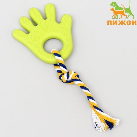 Игрушка жевательная с канатом для собак &quot;Ладошка&quot;, 10 см, салатовая