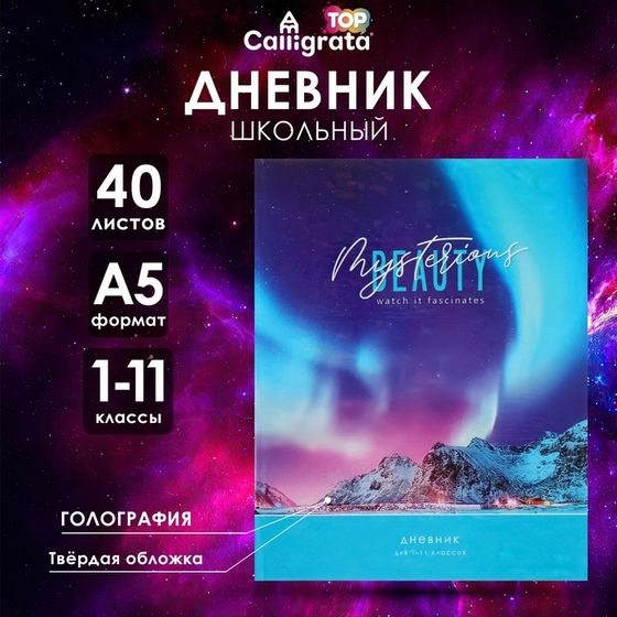 Дневник универсальный для 1-11 классов &quot;Северное сияние&quot;, твёрдая обложка, голография, 40 листов