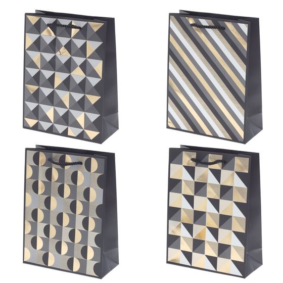 Пакет подарочный (бумага 210г/м2, (блок микс 12шт), L18 W8 H23,5 см, 4в.