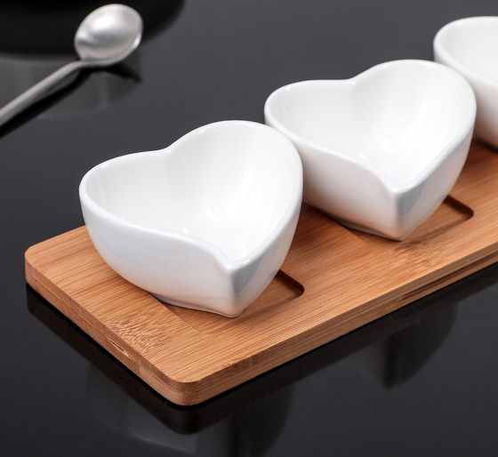 !09 Набор соусников «Эстет.Сердце», 125 мл, 4 шт, на деревянной подставке