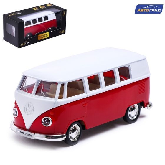 Машина металлическая VOLKSWAGEN TRANSPORTER T1, 1:32, открываются двери, инерция, цвет красный