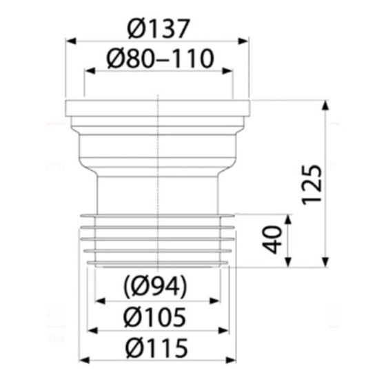 Патрубок для унитаза прямой Alcadrain A991, прямое подключение, d=110 мм