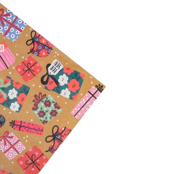 !09 Бумага крафт (набор 4 листа) «Подарки» 50 × 70 см.