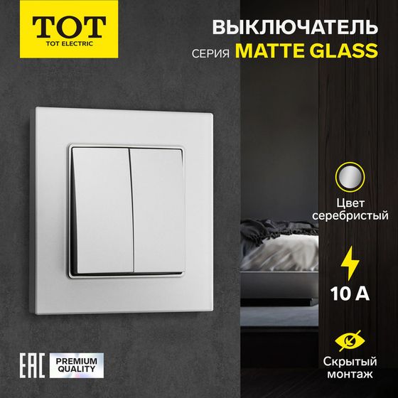 Выключатель проходной TOT Matte Glass, 10 А, 2 кл., скрытый, стекло, серебристый