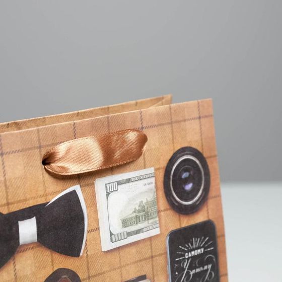 !Пакет крафтовый 2 штуки вертикальный «Поздравляю», MS 18 × 23 × 8 см.