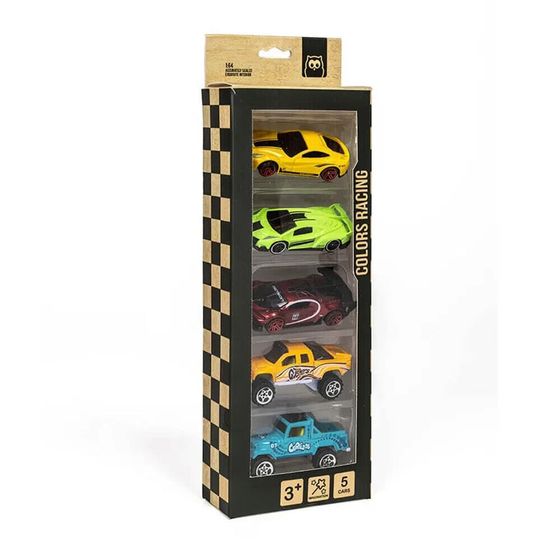 EUREKAKIDS Assortment of 5 racing cars colors racing metal cars