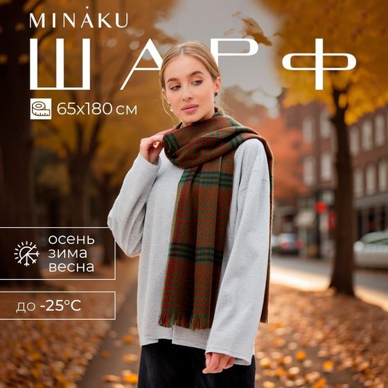 Шарф зимний с кистями MINAKU 65*180 + 8 см клетка