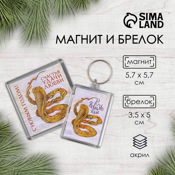 Новогодний набор &quot;Змея. Линии&quot; (брелок 3,5х5 см, Новогодний магнит 5,7х5,7 см)