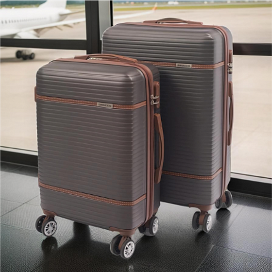 Чемодан MOONSTONE серый M ABS с кожаными полосками