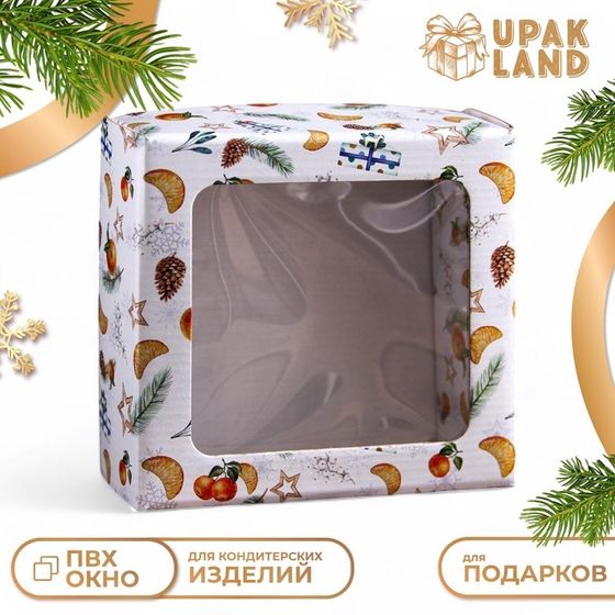 Коробка подарочная, крышка-дно, с окном &quot;Новогоднее настроение&quot;, 14,5 х 14,5 х 6 см.