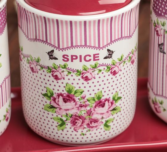 !09 Банка для сыпучих продуктов продуктов, набор из 3-х шт на подставке L27 W9,5 H13 cм цвет бордовый