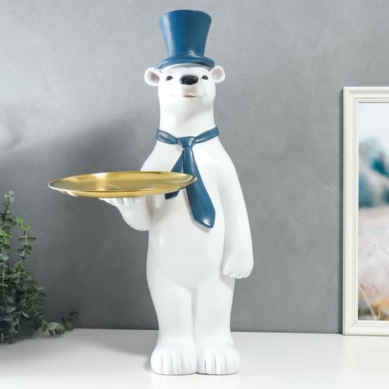 Сувенир полистоун подставка &quot;Белый медведь в цилиндре и галстуке&quot; d=26 см 70х37х40 см
