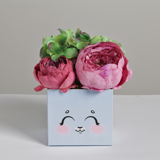 !09 Коробка для цветов с топперами (набор 5 штук) «Зайчик», 10 х 10 х 12 см.