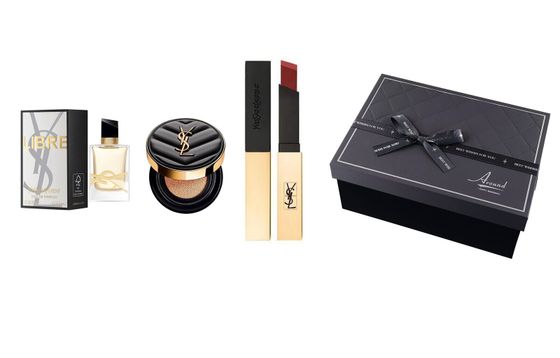 SAINT LAURENT Black Leather Air Cushion Makeup Sets Easy-to-Blend Matte Finish Complexion Set Of 3